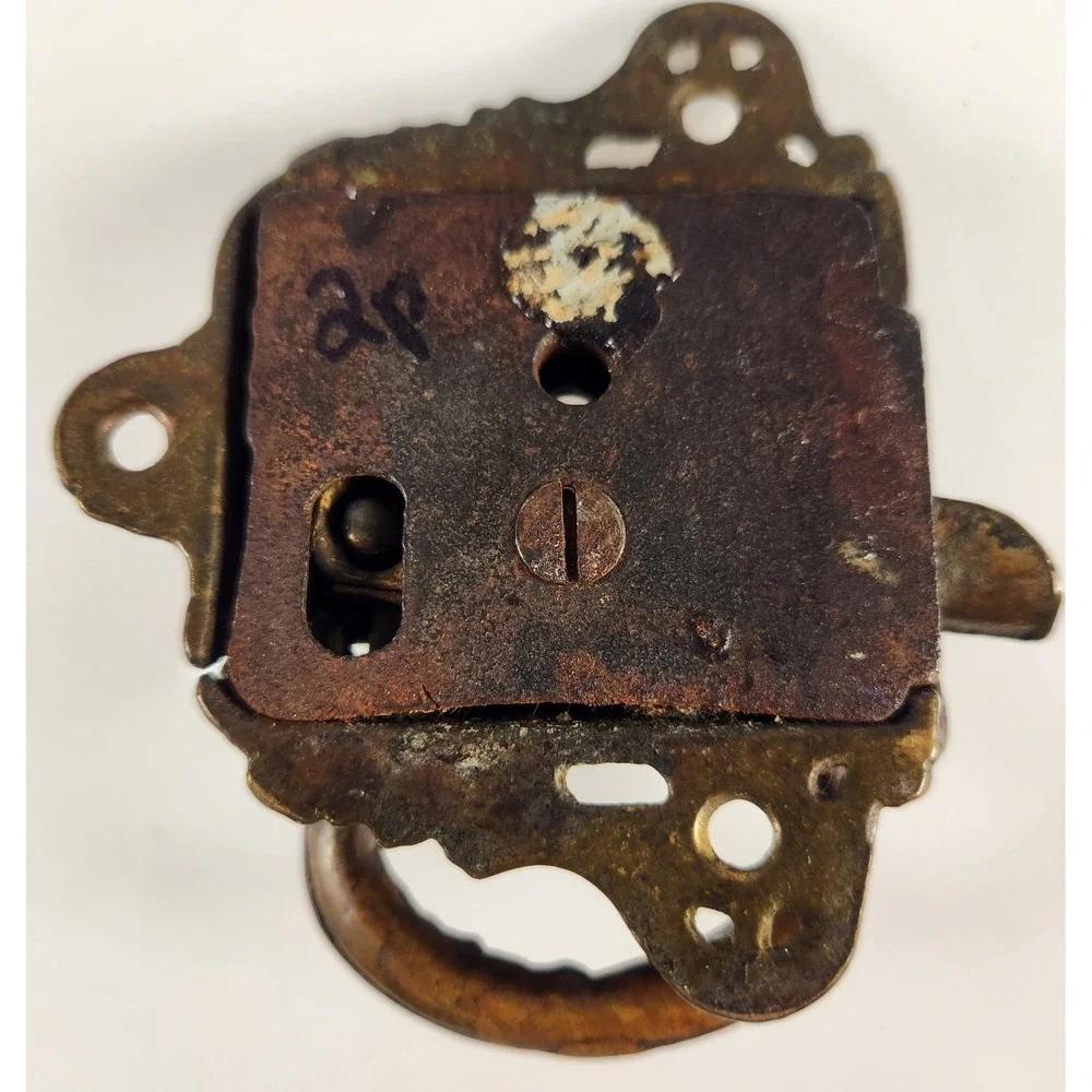 Antique Victorian Brass Ice Box Lock Beautiful Engraving Scroll Pre 1887 Patina